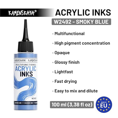 Acrylic Inks for Artists - 'Smoky Blue' Acrylic Ink, 3.38 Fl Oz (100 ml) | Highly Concentrated, Multifunctional Liquid Acrylic Paint - color: Smoky Blue