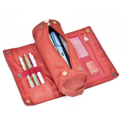 Lanxivi Large Capacity Pencil Case Roll Up Design Multifunctional Pencil Holder Pouch Stationery Pen Bag for Teen Girls and Boys Camping style - Orange Red - color: Orange Red