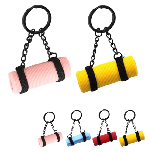 Yoga Mat Keychain-2 Pack Fitness Keychain for Gym Lovers,Adorable Mini Car Key Chains,Vibrant Colors for All Genders - color: Yellow & Pink