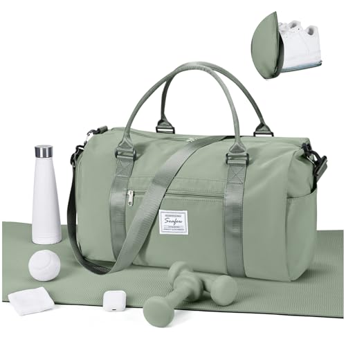 Gym Bags for Women Men with Shoes Compartment,Sports Duffle Bags Personal item travel Duffel Tote Bag Small Carry on Weekender Overnight Bag Workout Dance Bags Hospital Holdalls Grey Green - color: A3-Grey Green