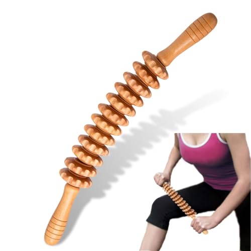 Curved Wood Therapy Massage Roller Tools,Lymphatic Drainage, Cellulite Massage & Wooden Muscle Roller Stick for Waist and Thigh, Stomach Rolling Massager Tool （with White Box）