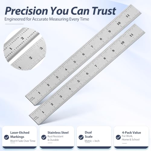 eBoot 2 Pack Stainless Steel Ruler Machinist Engineer Ruler, Metric Ruler with Markings 1/8, 1/16, 1/32, 1/64 Inch for Engineering, School, Office, Architect, and Drawing (6 Inch) - size: 6 Inch