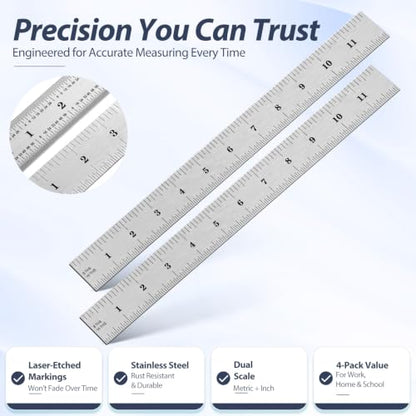 eBoot 2 Pack Stainless Steel Ruler Machinist Engineer Ruler, Metric Ruler with Markings 1/8, 1/16, 1/32, 1/64 Inch for Engineering, School, Office, Architect, and Drawing (6 Inch) - size: 6 Inch