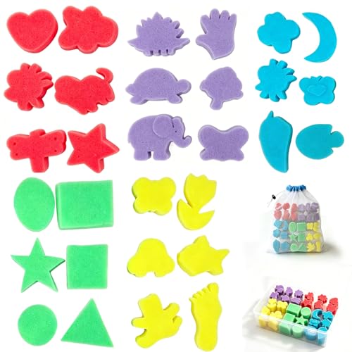 30 Pcs Shape Sponge Paint, Sponge Paint Brushes for Acrylic Painting, Wooden Handle Craft Sponges for DIY, Crafts and Kids Arts - style: 30 Pcs Shape Sponge