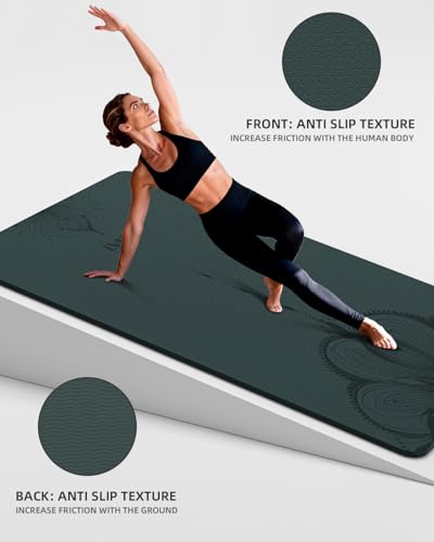 Large Yoga Mat (75.5"x47.6"x0.4"）Extra Wide & Thick 10mm | Non-Slip Exercise Mat, High-Density TPE Mat for Yoga Pilates & Home Gym Workouts - color: Forest green