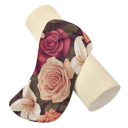 Roses and Lily Flowers Neck Roll Pillow Bolster Round Health Memory Foam Long Cervical Cylinder Pillows with Removable Washable Cover for Body Bed Legs Back Yoga - color: Roses and Lily Flowers