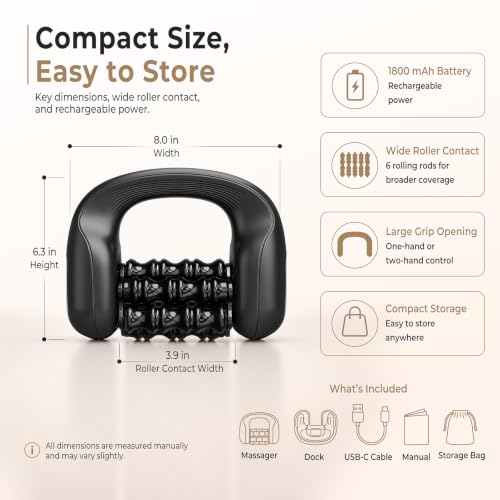 Rolling Percussion Massager with Hands-Free Dock | Electric Muscle Roller • Fitness Recovery • For Feet, Calves, Forearms, Back, Shoulders, Arms & Legs • 3 Speeds • Cordless