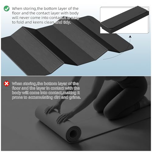 PAIDU Foldable Yoga Mat 10MM Thick 75‘’x40‘“ Quick Fold Easy Storage - color: Black
