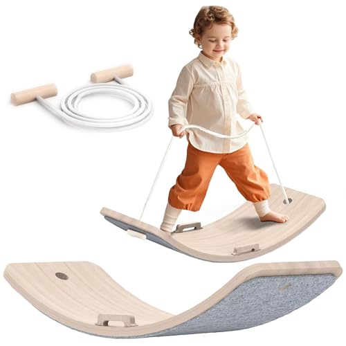27 Inch Wooden Balance Board for Kids and Toddlers, Wobble Board with Rope