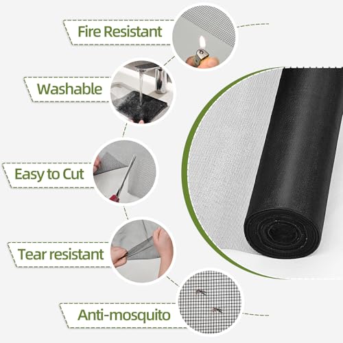 48 in × 100 ft Window Screen Mesh, Fiberglass Window Screen Replacement, Screen Mesh Roll for Window, Door, Patio, Porch (Black) - size: 48" x 100'