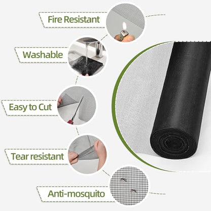 48 in × 100 ft Window Screen Mesh, Fiberglass Window Screen Replacement, Screen Mesh Roll for Window, Door, Patio, Porch (Black) - size: 48" x 100'