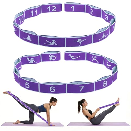 Yoga Straps for Stretching, Elastic Bands for Exercise 12 Gears | Stretch Band with Loops, for Pilates, Yoga, Ballet, Gymnastics, for Women Men