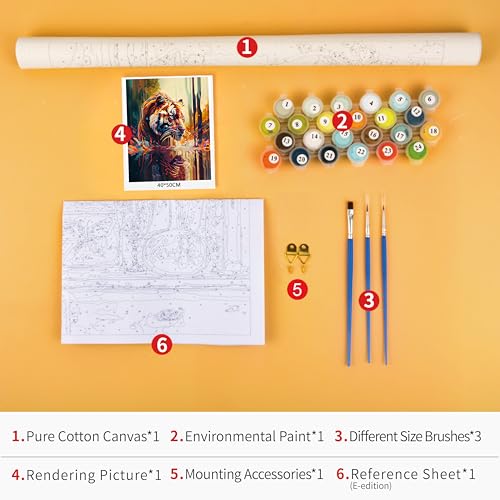 TUMOVO Paint by Numbers Kit, Tiger DIY Oil Painting for Adults & Kids, Easy Acrylic Painting for Beginners, Unique Wall Art Decor, 16x20 Inch