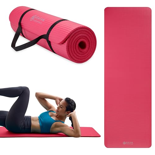 Gaiam Thick Yoga Mat, Exercise & Fitness Mat with Easy-Cinch Carrying Strap - color: Pink, size: 2/5" (10MM)