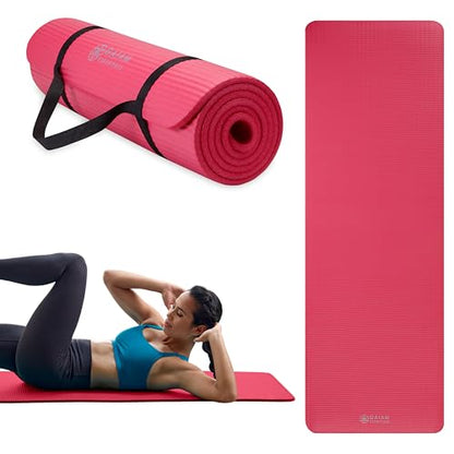 Gaiam Thick Yoga Mat, Exercise & Fitness Mat with Easy-Cinch Carrying Strap - color: Pink, size: 2/5" (10MM)