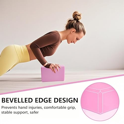 MAOMUN 6 Yoga Blocks 2 Pack with Yoga Strap and Beveled Edges, Anti-Slip Pilates Block Set Yoga Brick, Soft Lightweight Pilates Accessories for Balance Stability Stretching Pilates