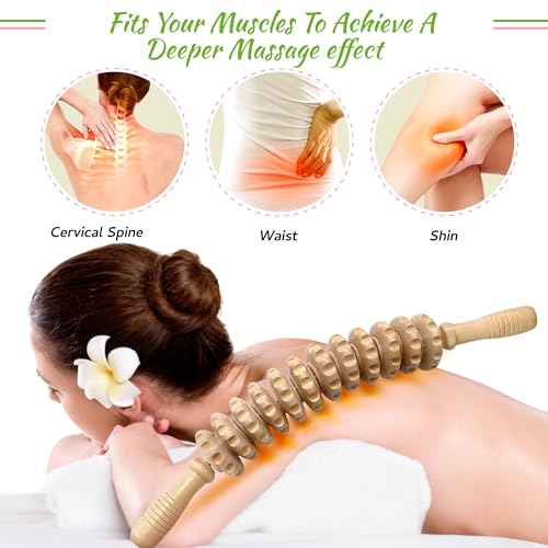 Curved Wood Therapy Massage Stick, Wooden Cellulite Muscle Roller for Legs - color: Wood-12 Rollers