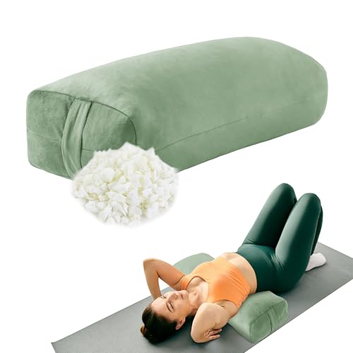 HOMBYS Shredded Foam Yoga Bolster Pillow for Restorative Yoga & Meditation, Versatile Rectangular Yoga Support Pillow Premium Meditation Cushion with Washable Velvet Cover& Carry Handle