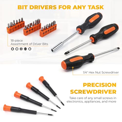 140 Piece Basic Tool Set, Portable Tool Box with Cordless Drill, Home Repair Hand Tool Kit, General Household Drill Set, Toolbox with Storage Case for Homeowner, DIY, Handyman, Women, Men