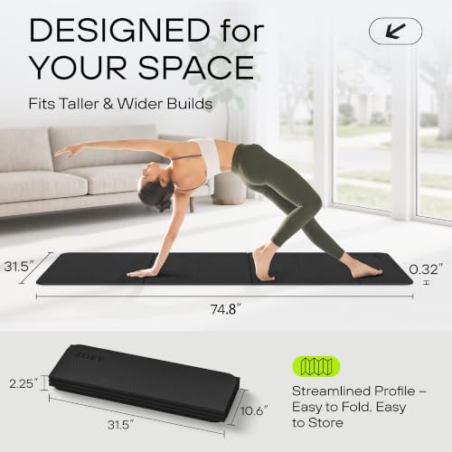 ZOEY 7-Fold Foldable Yoga & Exercise Mat, 74.8x31.5 Extra Wide 31.5 Inch XL Extra Large Lightweight Mat, Folding Pilates Stretching Mat, Anti-Slip Double Non Slip Noise Reducing Hot Yoga Mat, Odorless Non Toxic Eco TPE Workout Mat for Beginners Women Men,