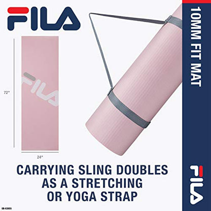 FILA Accessories Exercise Mat - Extra Thick Yoga Mat for Fitness & Floor Gym Workouts - Includes Carrier Strap, 72" L x 24" W
