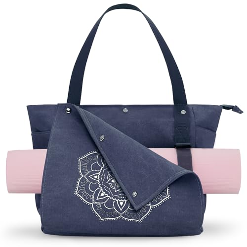 Gonex Yoga Mat Bag For Women Canvas Tote Pilates Gym Bag With Mat Carrier | Front-Opening Quick Access Mat Straps, Durable Cotton Canvas, Machine Washable, Bottle Holder Multi Pockets, Yoga Gym Travel - color: Blue, size: Classic (15.5×5.5×14.5inch)