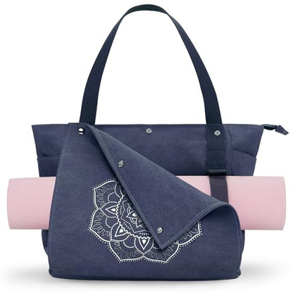 Gonex Yoga Mat Bag For Women Canvas Tote Pilates Gym Bag With Mat Carrier - color: Blue, size: Classic (15.5×5.5×14.5inch)
