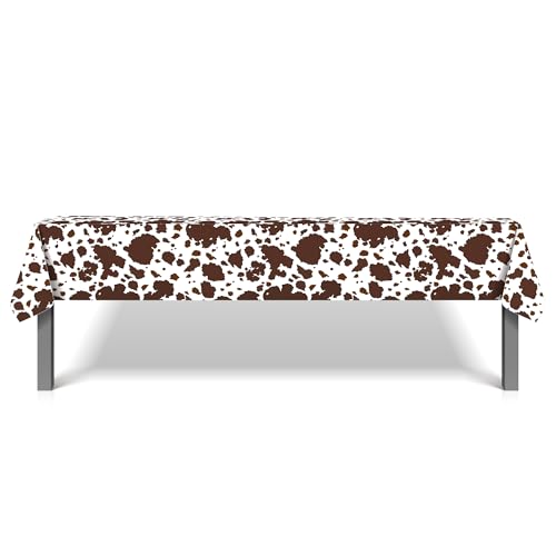 1Pc Cow Party Plastic Tablecloth 54 x 87 Inch Long Table Cover, Brown Cattle Party Tablecover for Farm Cow Theme Kids Baby Shower Birthday Dinner Picnic Kitchen Event - color: Brown Cow
