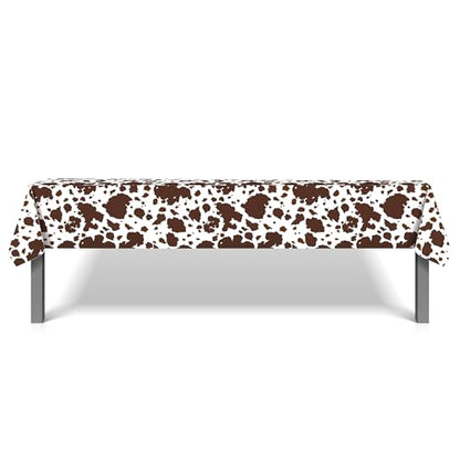 1Pc Cow Party Plastic Tablecloth 54 x 87 Inch Long Table Cover, Brown Cattle Party Tablecover for Farm Cow Theme Kids Baby Shower Birthday Dinner Picnic Kitchen Event - color: Brown Cow