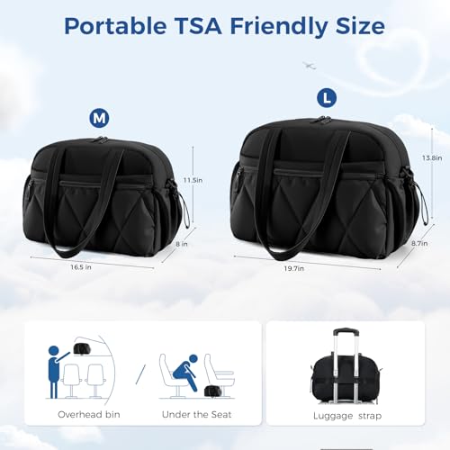 Women's Duffle Gym Bag, Carry-On Shoe Compartment for Weekender Overnight - color: Black, size: Medium