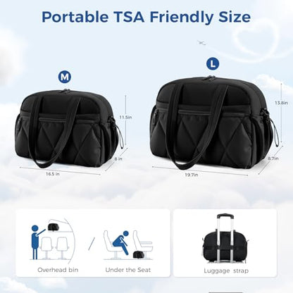 Women's Duffle Gym Bag, Carry-On Shoe Compartment for Weekender Overnight - color: Black, size: Medium
