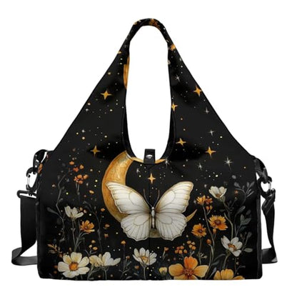 Yoga Mat Bag for Men Women Canvas Yoga Mat Carrier Take In Out Mat Easily for Beach Swim Bags Pool Sports Gym - color: Butterfly Print