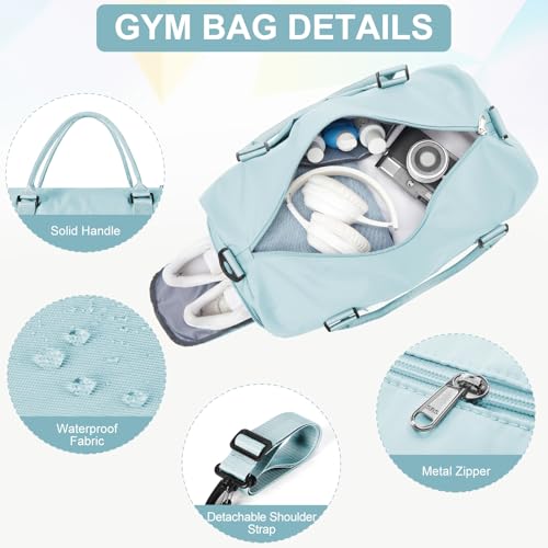 Gym Bag for Women Men with Shoes Compartment,Sports Duffle Bag Personal item travel Duffel Bags Tote Bag Small Carry on Weekender Overnight Bag Workout Dance Bag Hospital Holdalls Light Blue - color: A5-Light Blue