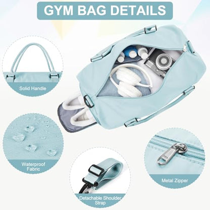 Gym Bag for Women Men with Shoes Compartment,Sports Duffle Bag Personal item travel Duffel Bags Tote Bag Small Carry on Weekender Overnight Bag Workout Dance Bag Hospital Holdalls Light Blue - color: A5-Light Blue