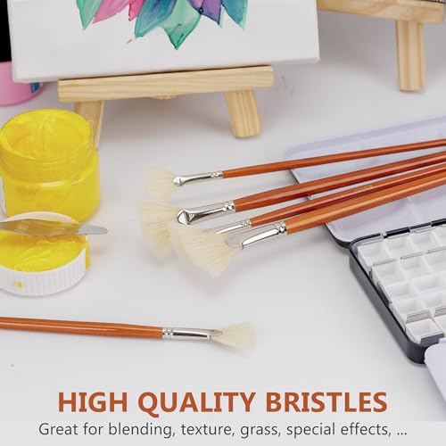 DUGATO Hog Hair Fan Paint Brush Set, 7-Piece Long Handle Brushes | Comfortable Wood Handle for Ceramic Pottery Glazing & Painting, Ideal for Acrylic & Oil, Smooth Blending & Texture Effects - size: 7pcs Fan Brushes