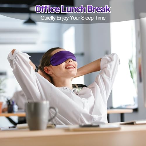 Silk Sleep Mask, Blackout Eye Mask for Sleeping with Adjustable Strap | Light-blocking Blindfold for Men & Women Pressure-Free, Soft Eye Cover Eyeshade for Side Sleeper, Travel Naps(Dark Purple) - color: Dark Purple