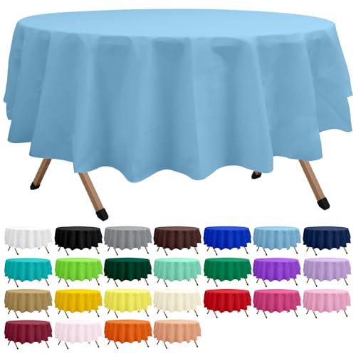 2 Pack Light Blue Premium Plastic Tablecloth Round 84 Inches Reusable Baby Sky Blue Decorative Table Cover for Dining, Wedding, Party, Indoor and Outdoor use - color: A02 Light Blue, size: Round 84"
