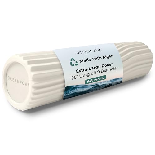 Oceanfoam Tsunami Roller (Natural) - Extra-Large, 26" x 5.9" - Soft, Textured Foam Roller for Physical Therapy, Back Pain, Exercise & Stretching - Wave Textured - Yoga, Athletics, & Wellness - color: Natural