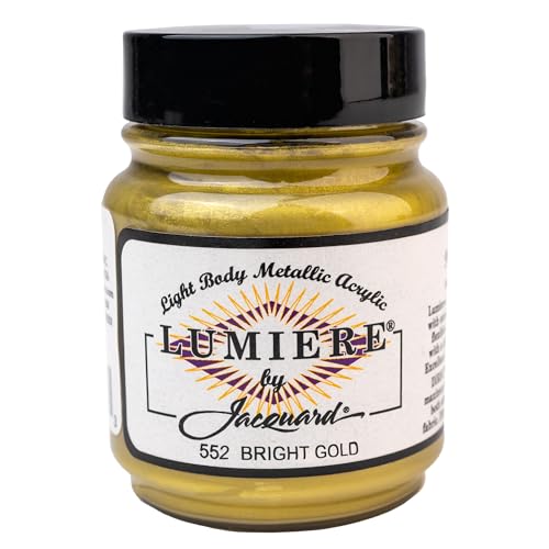 Jacquard Lumiere 2.25oz Fabric Paint Bright Gold - Metallic Paint for Fabric, Leather, Canvas, Paper and Wood - Light-bodied Metallic Acrylic Paint - Lightfast & Vibrant Metallic Acrylic Paints - color: Bright Gold, size: 2.25 Fl Oz (Pack of 1)