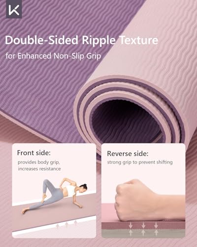 KEEP Yoga Mat 7mm Thick Non Slip - Extra Cushion TPE Exercise Mat for Home Workout & Pilates, Eco Friendly Knee Protection, 72"x24" Large Fitness Mat with Carrying Strap - color: pink