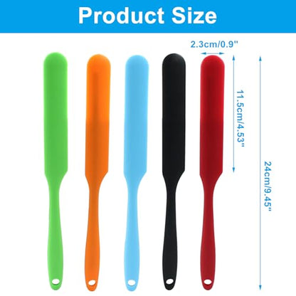 5Pcs Silica Gel Jar Scraper Spatulas, Green/Orange/Red/Blue/Black | 9.45 Inch, Cake Cream Butter Spatulas, Non-Stick Silicon Rubber, Long Handle - color: Green/Orange/Red/Blue/Black