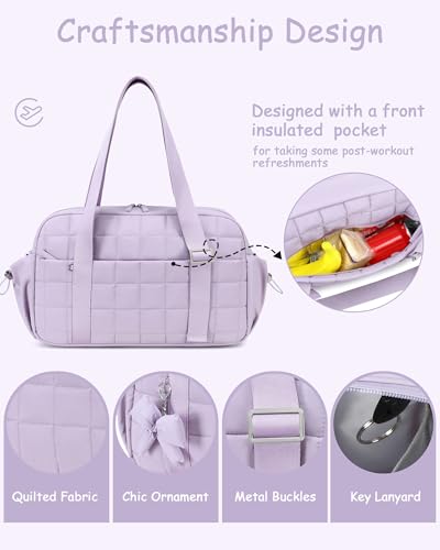 CAMTOP Mini Gym Bag for Women, Small Gym Tote Bag Puffy Quilted Sports Duffel Bag with Wet Compartment and Coin Purse Duffel Bags Dance Yoga Workout Bag for Gifts (Purple, Medium-16") - color: Purple, size: Medium-16"