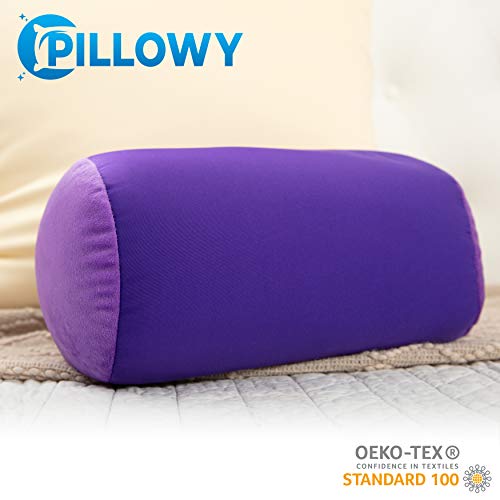 Microbead Bolster Neck Roll Pillow, 14x8 in Cylinder Tube, Dark Lavender | Silky feel fabric helps prevent wrinkles & hair breakage; feather-light beads gently cushion head & shoulders as you rest - color: Dark Lavender