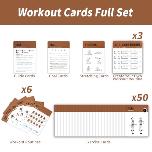 Barbell Workout Cards, 62 Exercises Cards Deck Large Size 5" x 3.5" Fitness Cards for Women & Men, Beginner Fitness Guide to Training Exercises at Home or Gym - style: Barbell