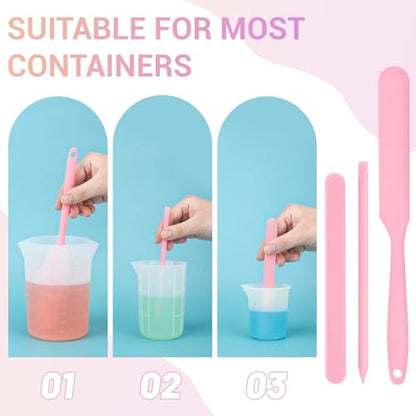 6PCS Silicone Stir Sticks Kits, 2pcs Spatula Scraper, 2pieces Large Silicone Sticks, 2pack Pointed Stir Rods, Reusable DIY Craft Tool for Mixing Resin, Paint, Liquid, Pink - color: Pink, size: Large&Medium-6PCS