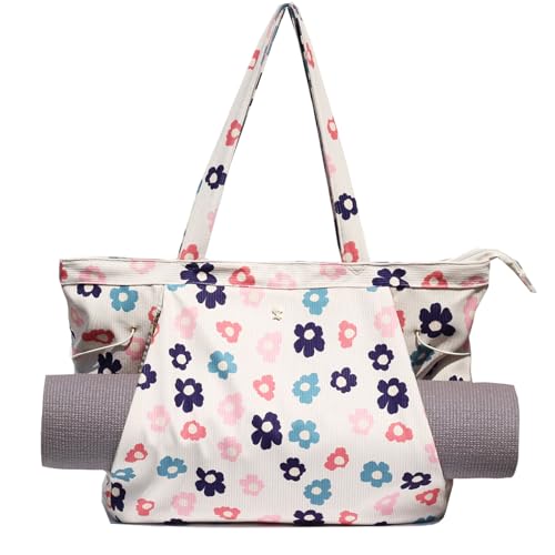 ESVAN Corduroy Yoga Tote Bag Gifts for Women Drawstring Yoga Mat Bag for Office Workout Travel Carryall Pilates Gym - color: Colorful Flower