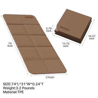 Foldable Yoga Mat 75"x31"x0.24" Portable Exercise Mat - color: Brown+Apricot