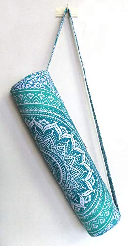 INDIAN CRAFT CASTLE ICC Yoga Mat Bag Carrier Full-Zip Exercise Yoga Mat Carry Bag for Women Men with Multi-Functional Storage Pockets and Adjustable Shoulder Strap 26X6 Inches - style: Green Ombre