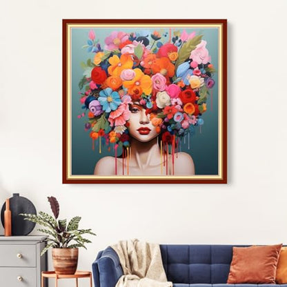 Artvxeay Cross Stitch Kits Stamped Full Range of Embroidery Starter Kits for Beginners Adult DIY 11CT- (Girl Flower 18x18 inch) - color: ColorArt10