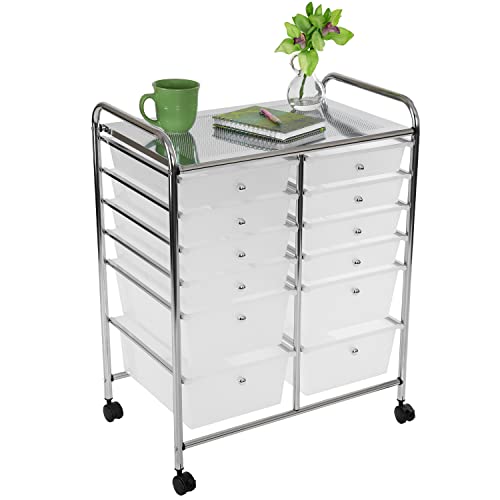 Seville Classics Rolling Utility Organizer Storage Cart, for Home Office, School, Classroom, Scrapbook, Hobby, Craft, 12 Drawer, Frost White - color: Frost White, size: 12 Drawer